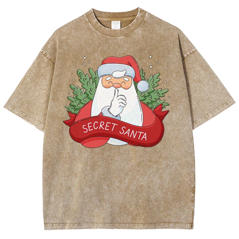"Secret Santa" Festive Graphic  Washed T-Shirt 