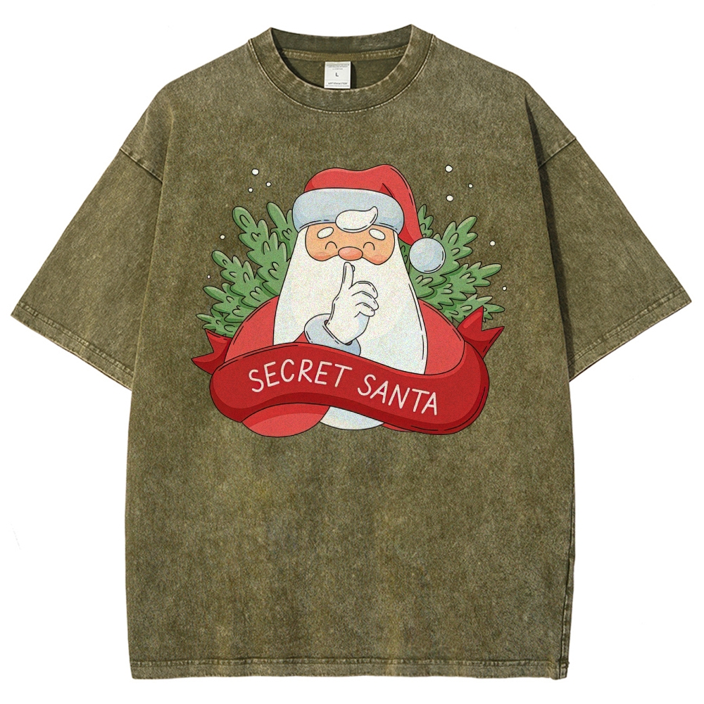 "Secret Santa" Festive Graphic  Washed T-Shirt 