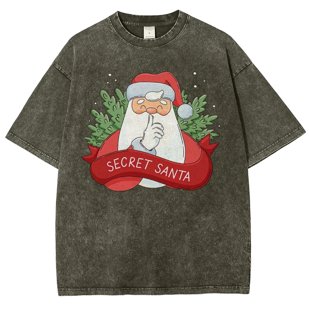 "Secret Santa" Festive Graphic Washed T-Shirt