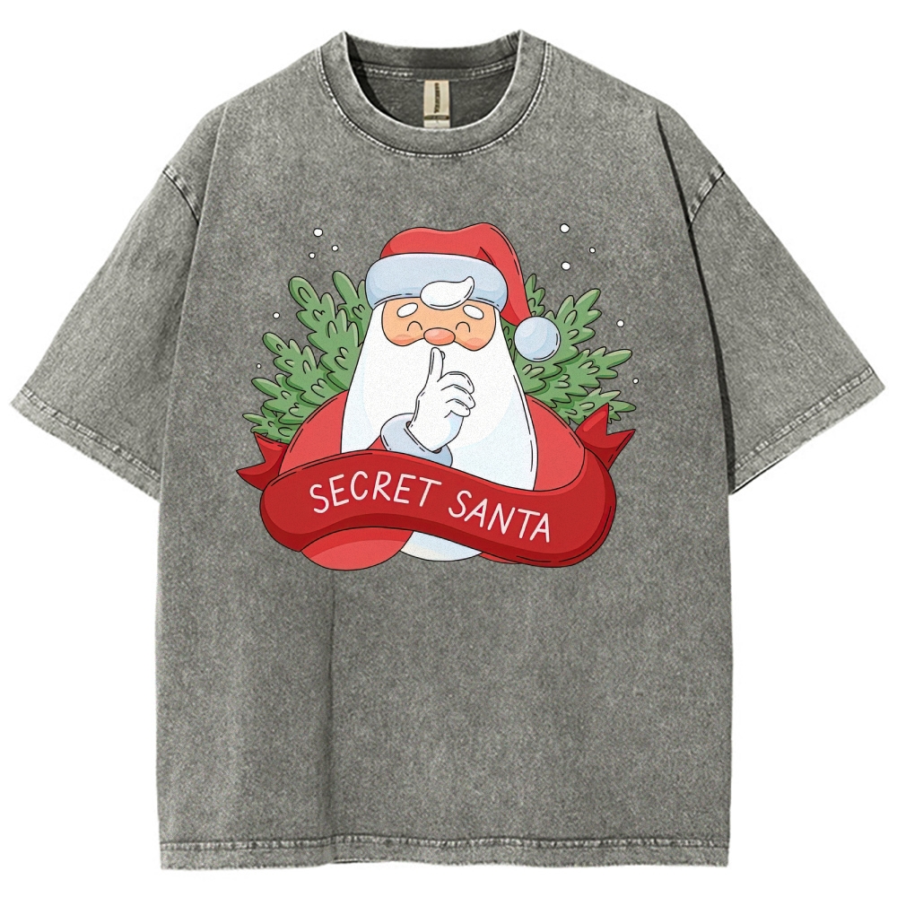 "Secret Santa" Festive Graphic  Washed T-Shirt 