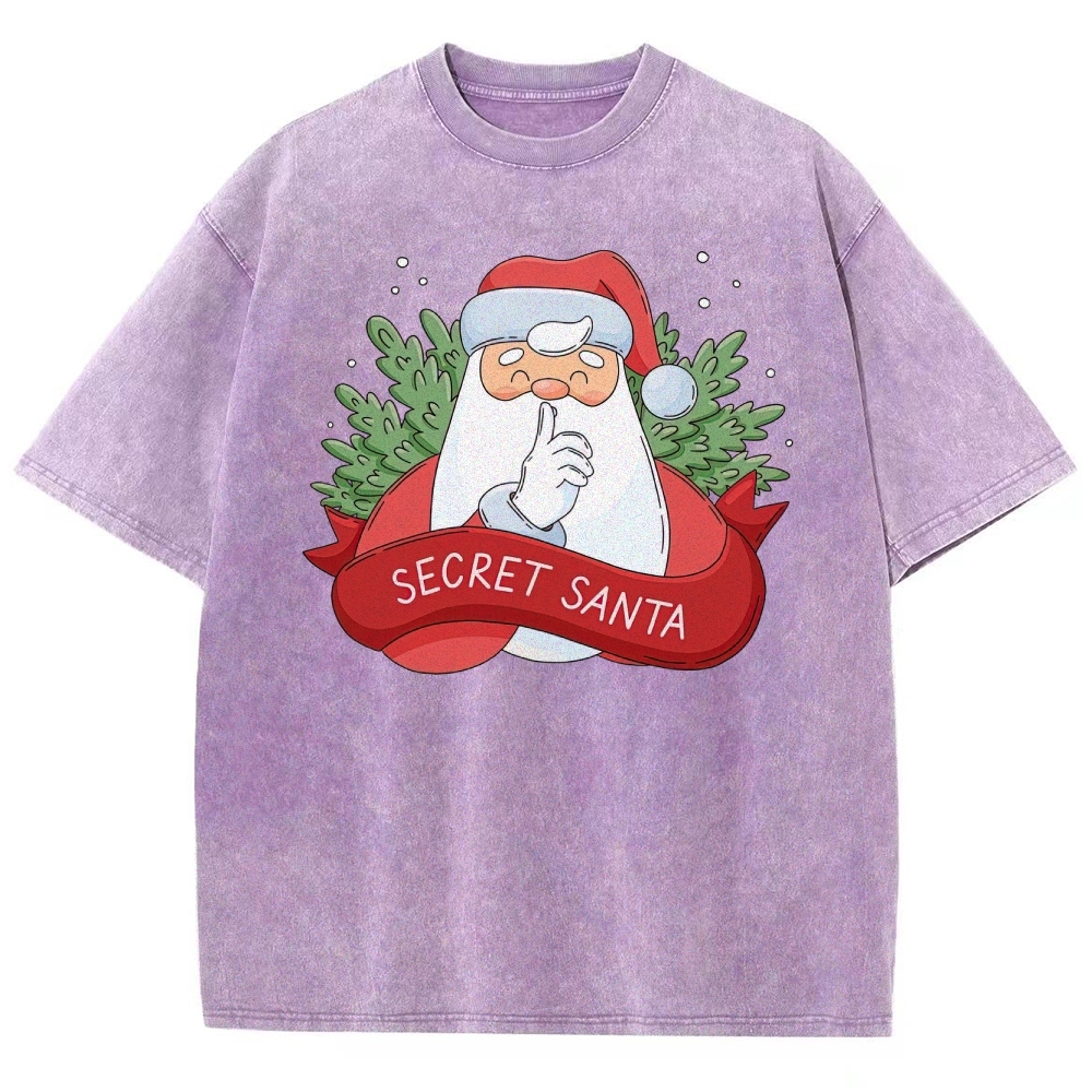 "Secret Santa" Festive Graphic  Washed T-Shirt 