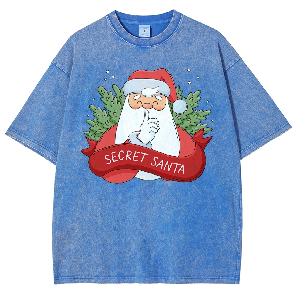 "Secret Santa" Festive Graphic  Washed T-Shirt 