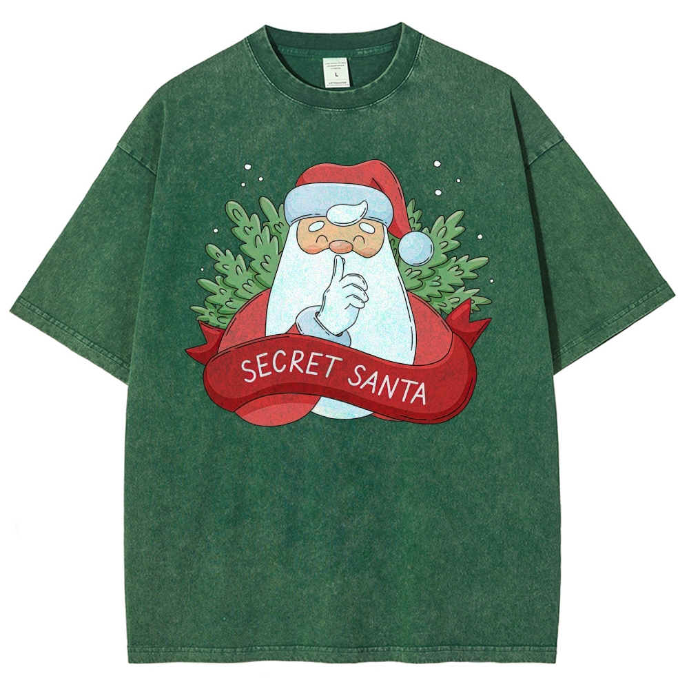 "Secret Santa" Festive Graphic  Washed T-Shirt 