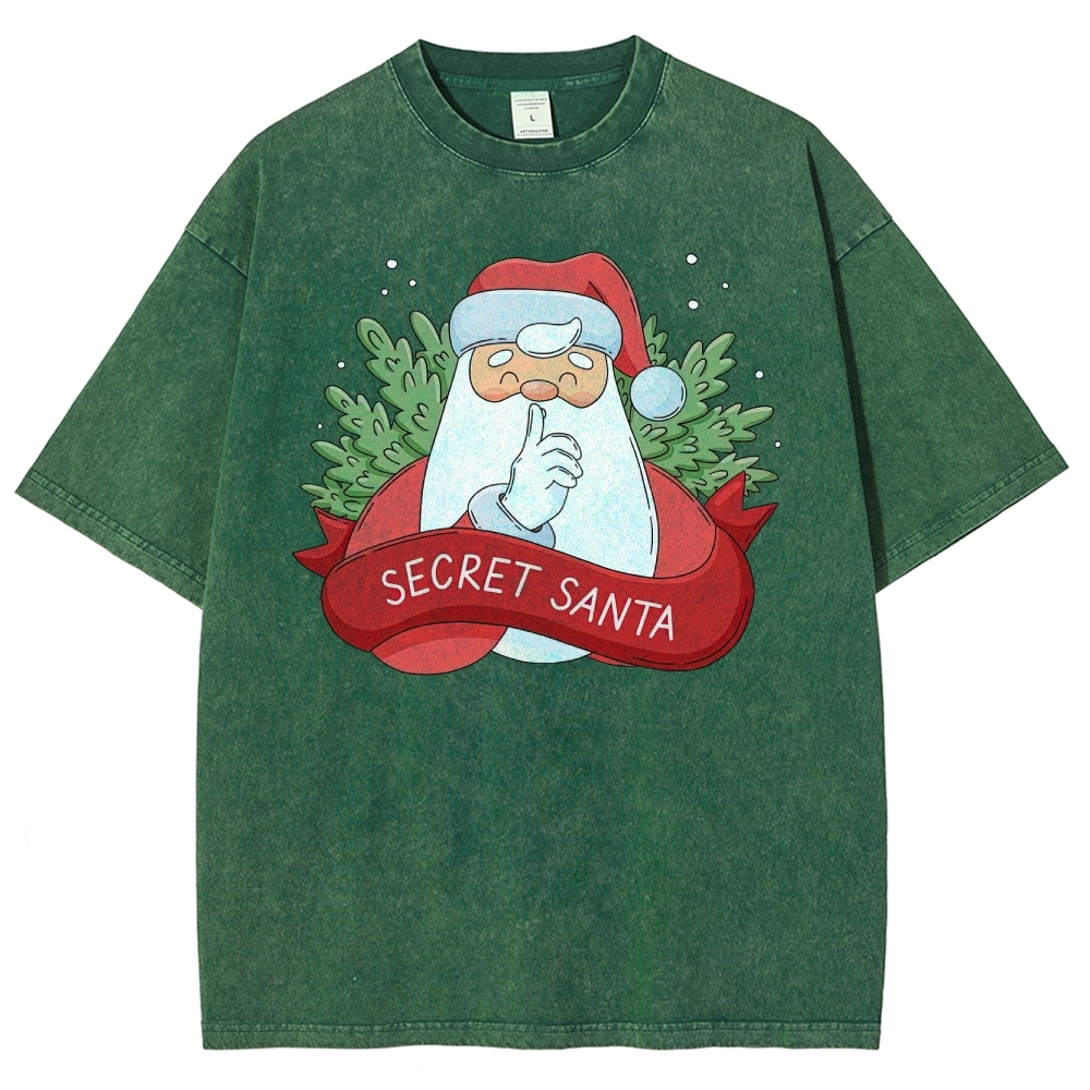 "Secret Santa" Festive Graphic  Washed T-Shirt 