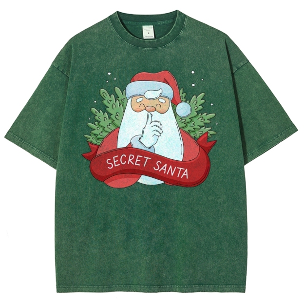 "Secret Santa" Festive Graphic  Washed T-Shirt 