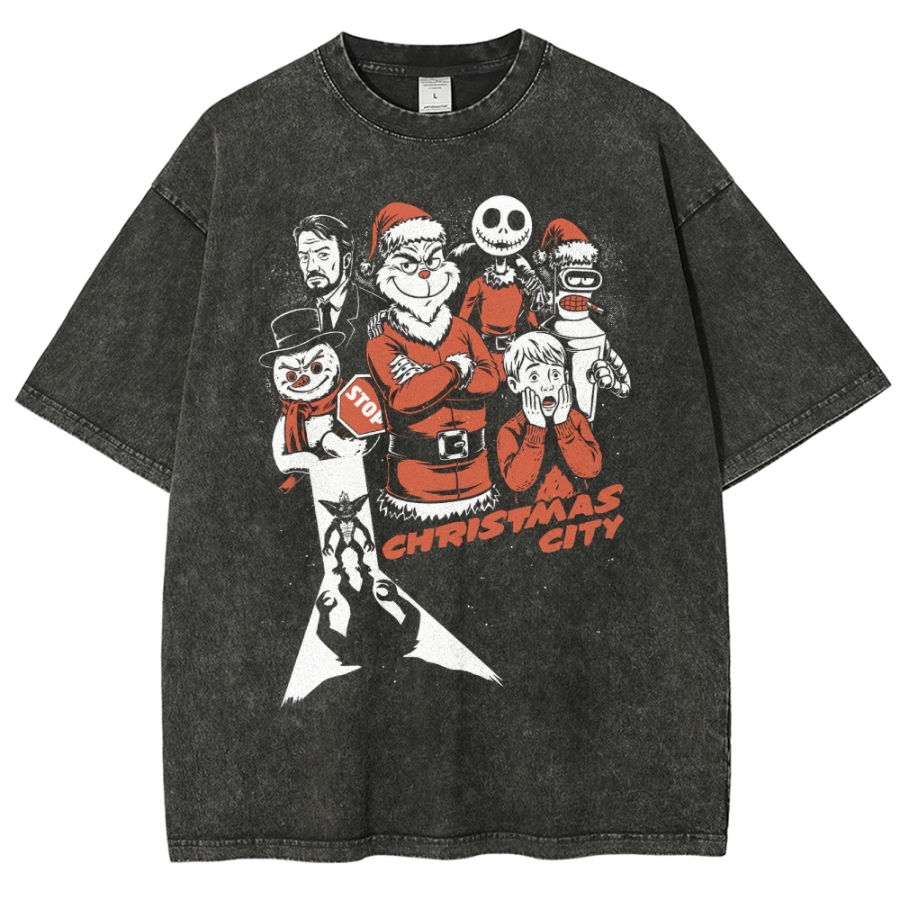 "Christmas City" Holiday Horror Graphic Washed T-Shirt