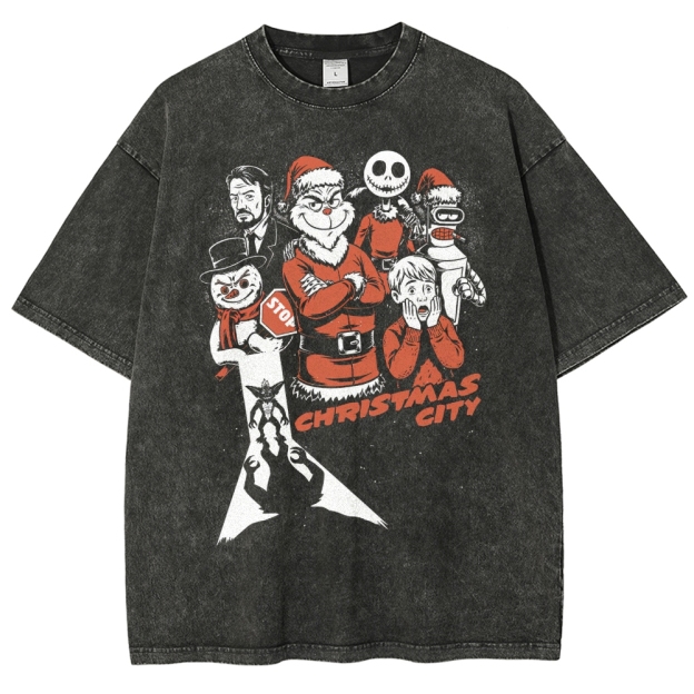 "Christmas City" Holiday Horror Graphic Washed T-Shirt