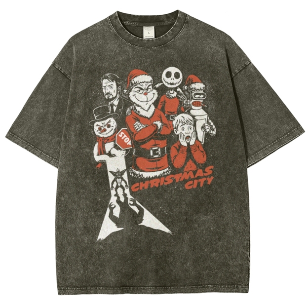 "Christmas City" Holiday Horror Graphic Washed T-Shirt