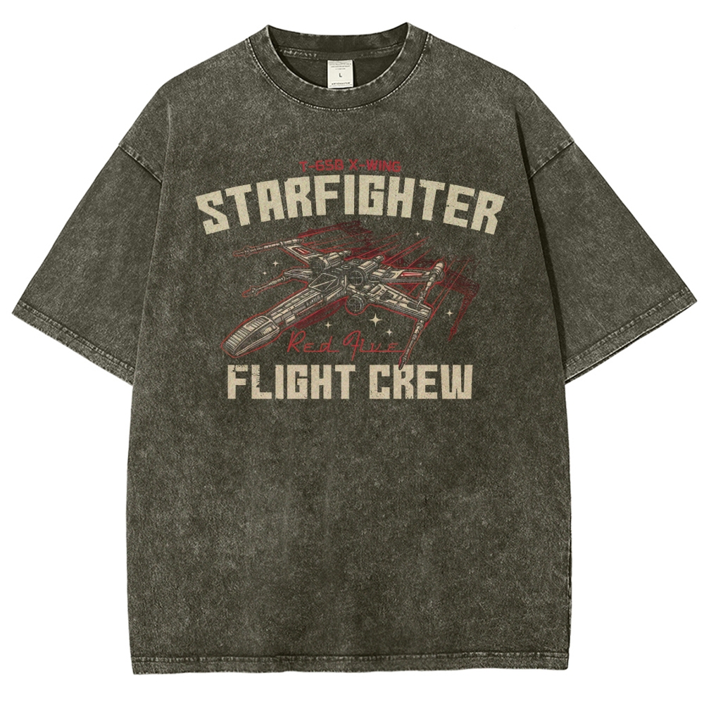 Red Five X-Wing Starfighter Flight Crew Washed T-Shirt