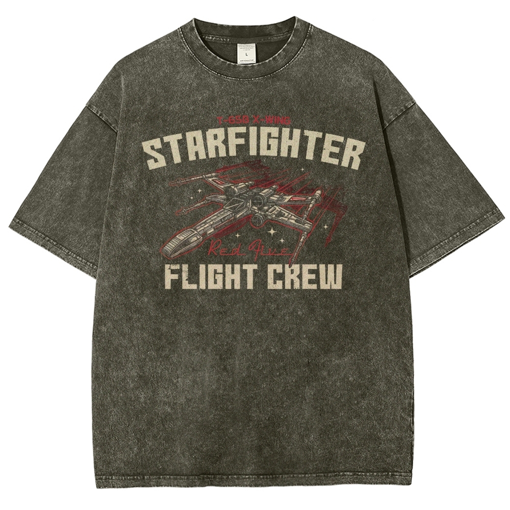 Red Five X-Wing Starfighter Flight Crew Washed T-Shirt
