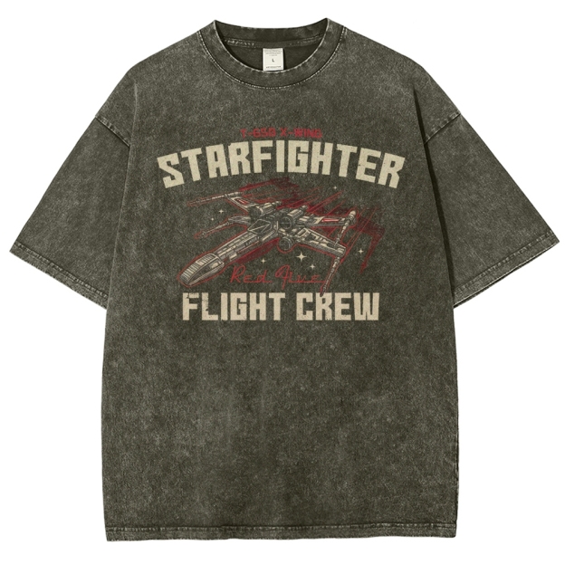 Red Five X-Wing Starfighter Flight Crew Washed T-Shirt