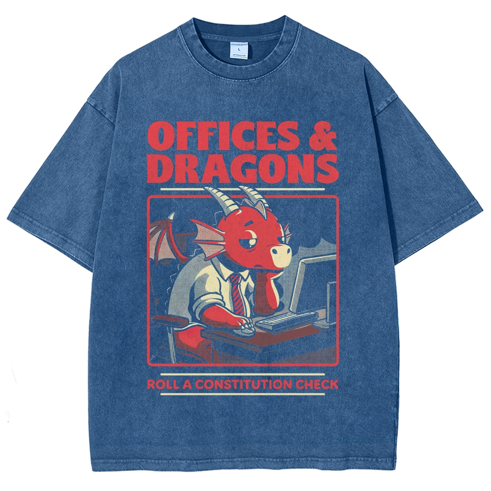"Offices & Dragons Roll a Constitution Check" Fantasy Office Graphic Washed T-Shirt