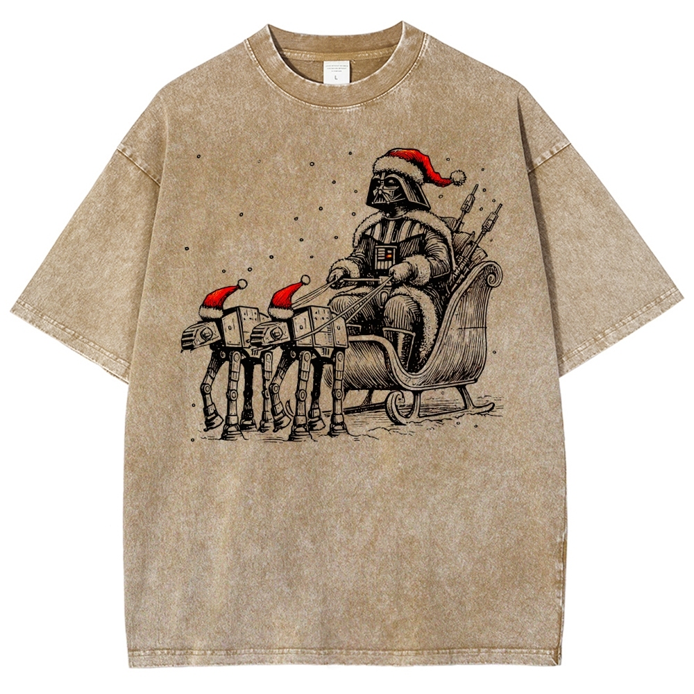 Darth Vader Christmas Sleigh Festive Sci-Fi Graphic Washed T-Shirt
