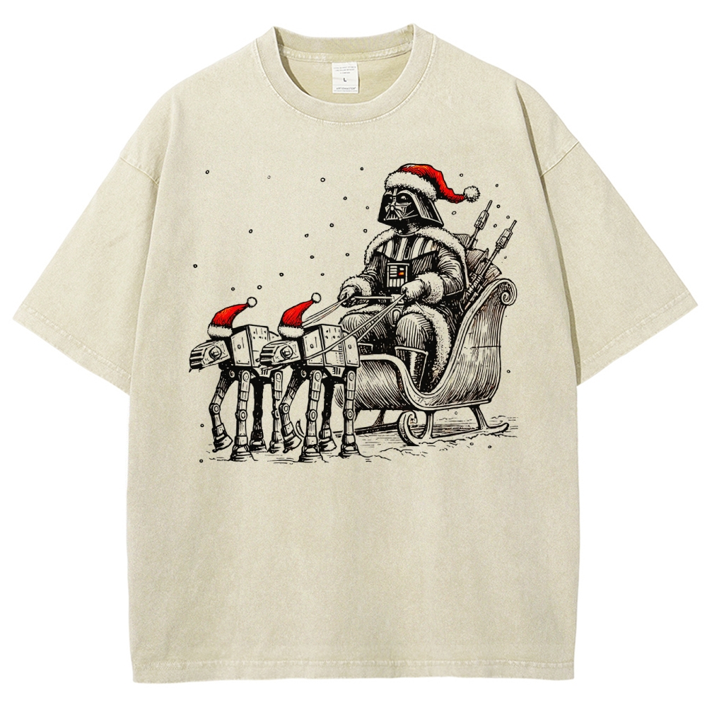 Darth Vader Christmas Sleigh Festive Sci-Fi Graphic Washed T-Shirt