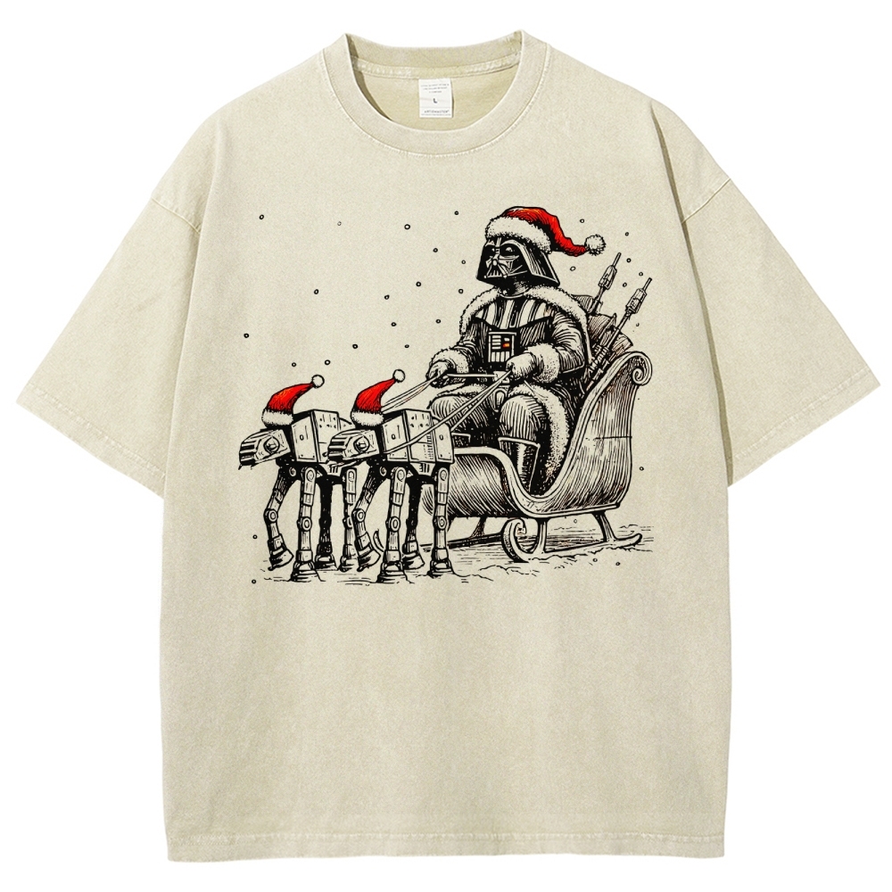 Darth Vader Christmas Sleigh Festive Sci-Fi Graphic Washed T-Shirt