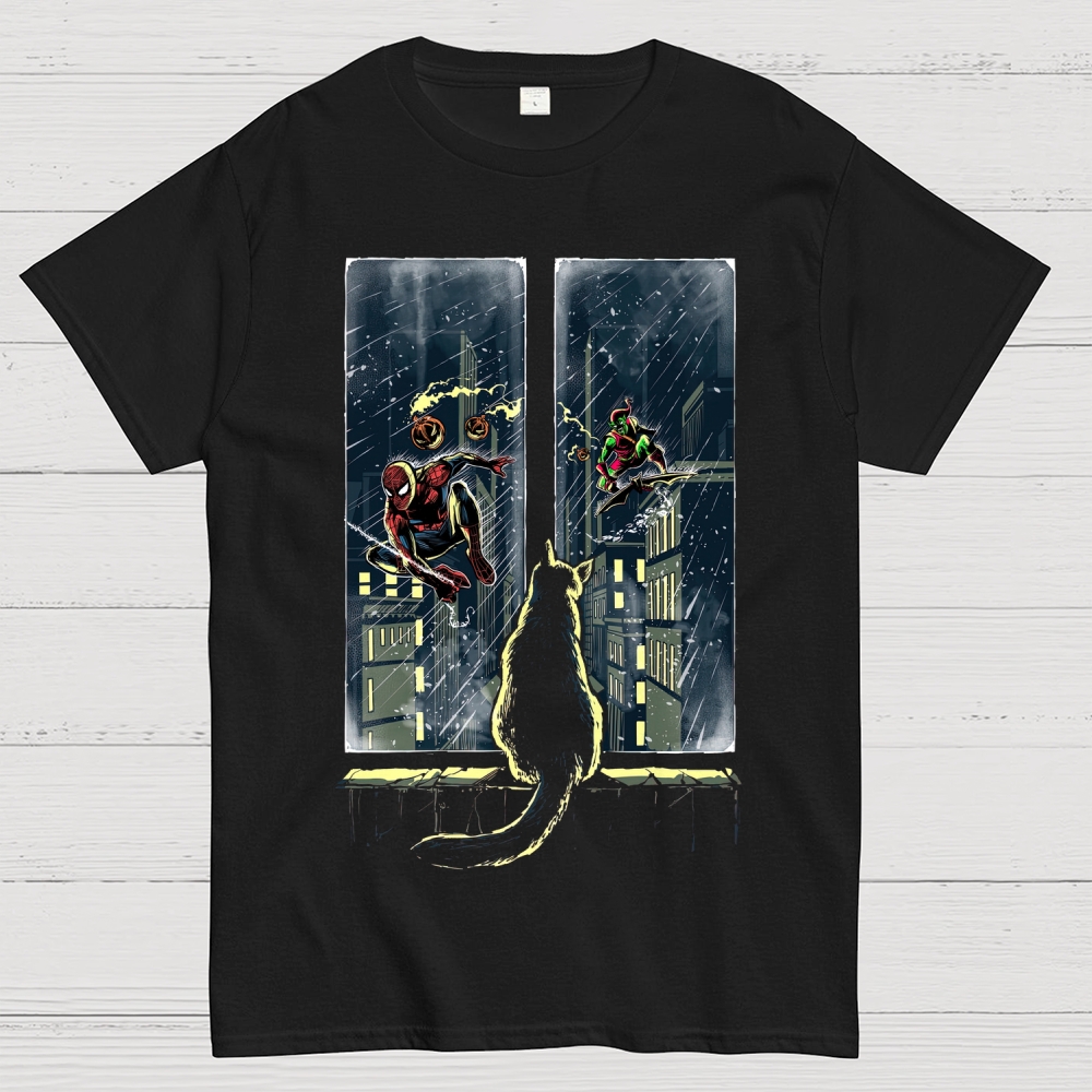 Urban Action: Dual-Window Hero & Villain Graphic Cotton T-shirt