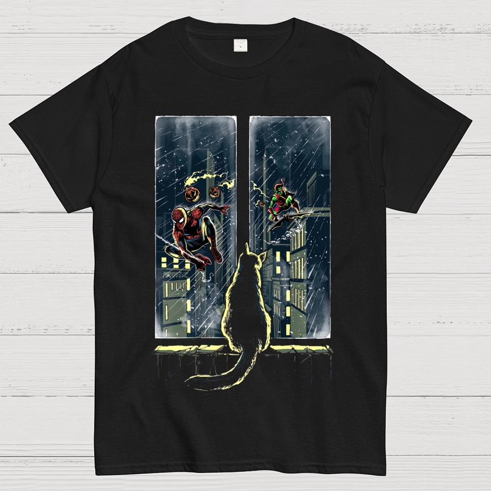 Urban Action: Dual-Window Hero & Villain Graphic Cotton T-shirt