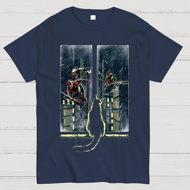 Urban Action: Dual-Window Hero & Villain Graphic Cotton T-shirt