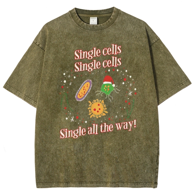 Playful Science Holiday: Single Cells Festive Graphic Washed T-Shirt