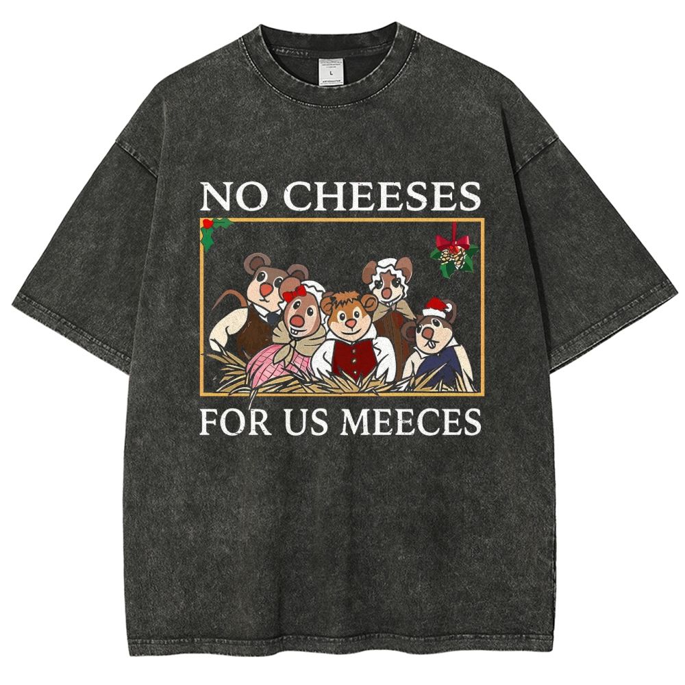 Festive Mice Mischief: No Cheeses For Us Meece Graphic Washed T-Shirt
