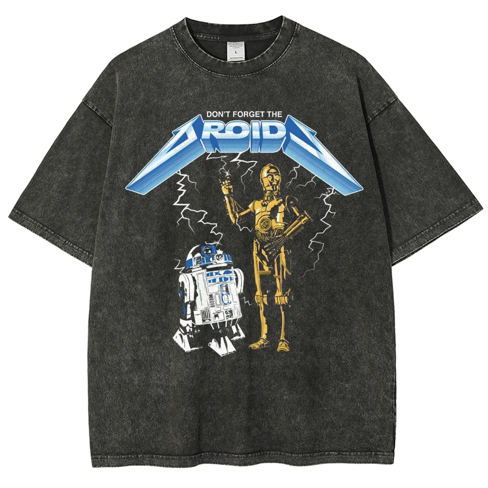 Edgy Droid Duo: Don’t Forget The Droids Graphic Washed T-Shirt