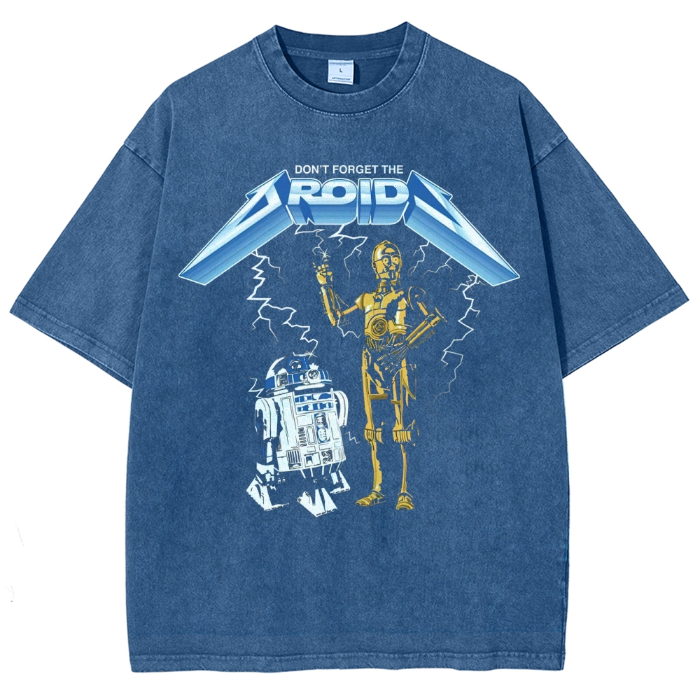 Edgy Droid Duo: Don’t Forget The Droids Graphic Washed T-Shirt