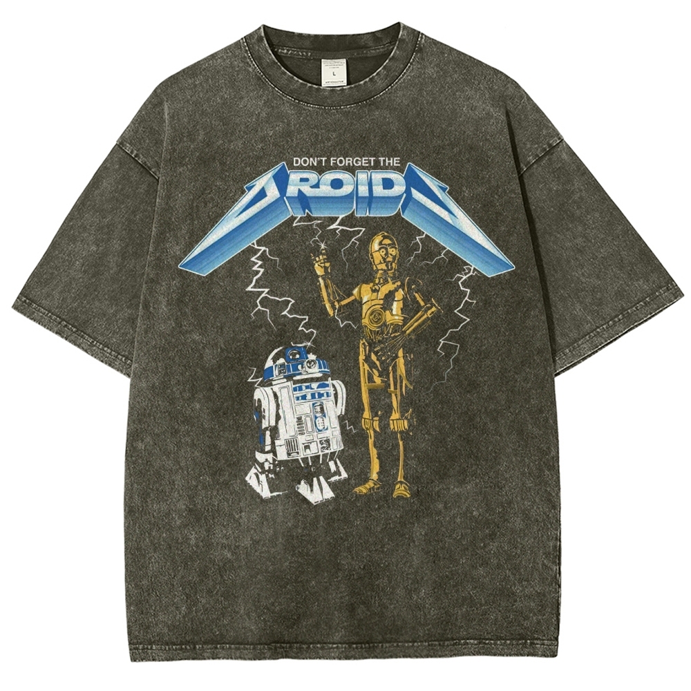 Edgy Droid Duo: Don’t Forget The Droids Graphic Washed T-Shirt