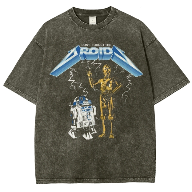 Edgy Droid Duo: Don’t Forget The Droids Graphic Washed T-Shirt