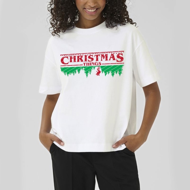 Retro Festive Vibes: Christmas Things Graphic Cotton T-shirt