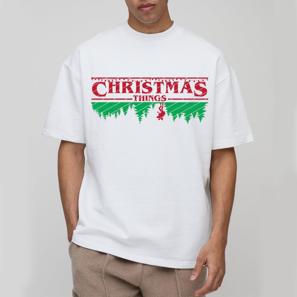 Retro Festive Vibes: Christmas Things Graphic Cotton T-shirt