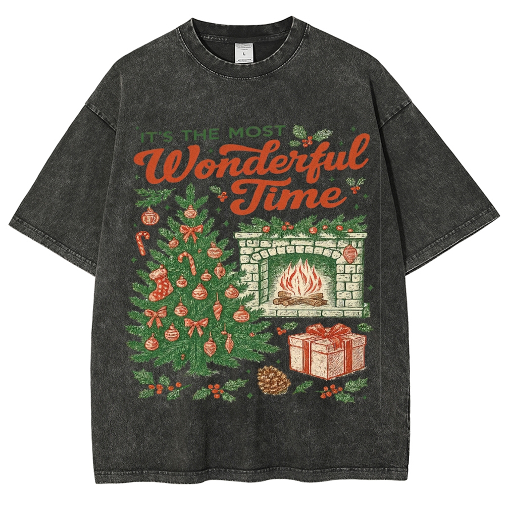 Cozy Festive Cheer: Most Wonderful Time Graphic Washed T-Shirt