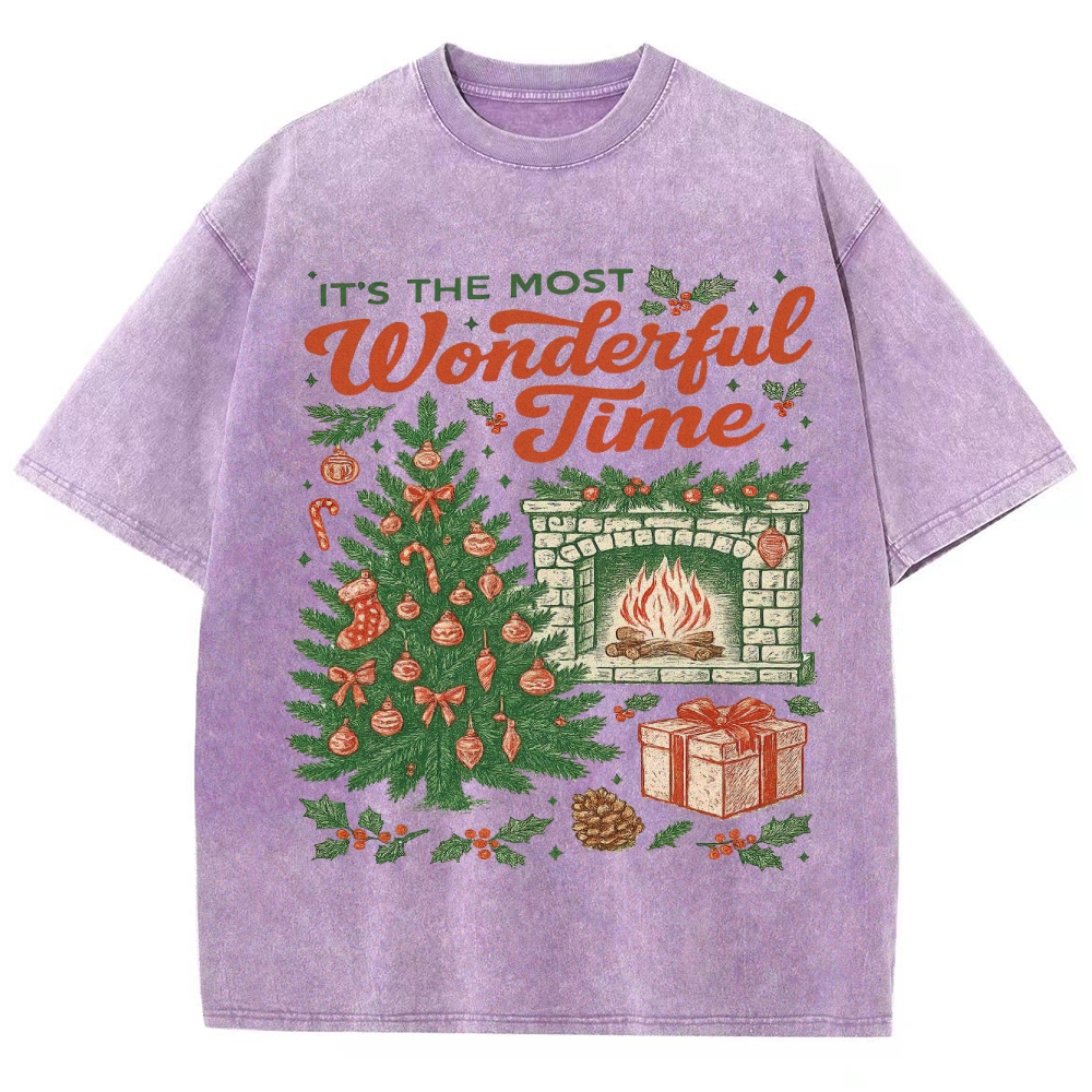 Cozy Festive Cheer: Most Wonderful Time Graphic Washed T-Shirt