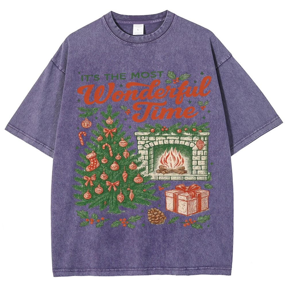 Cozy Festive Cheer: Most Wonderful Time Graphic Washed T-Shirt