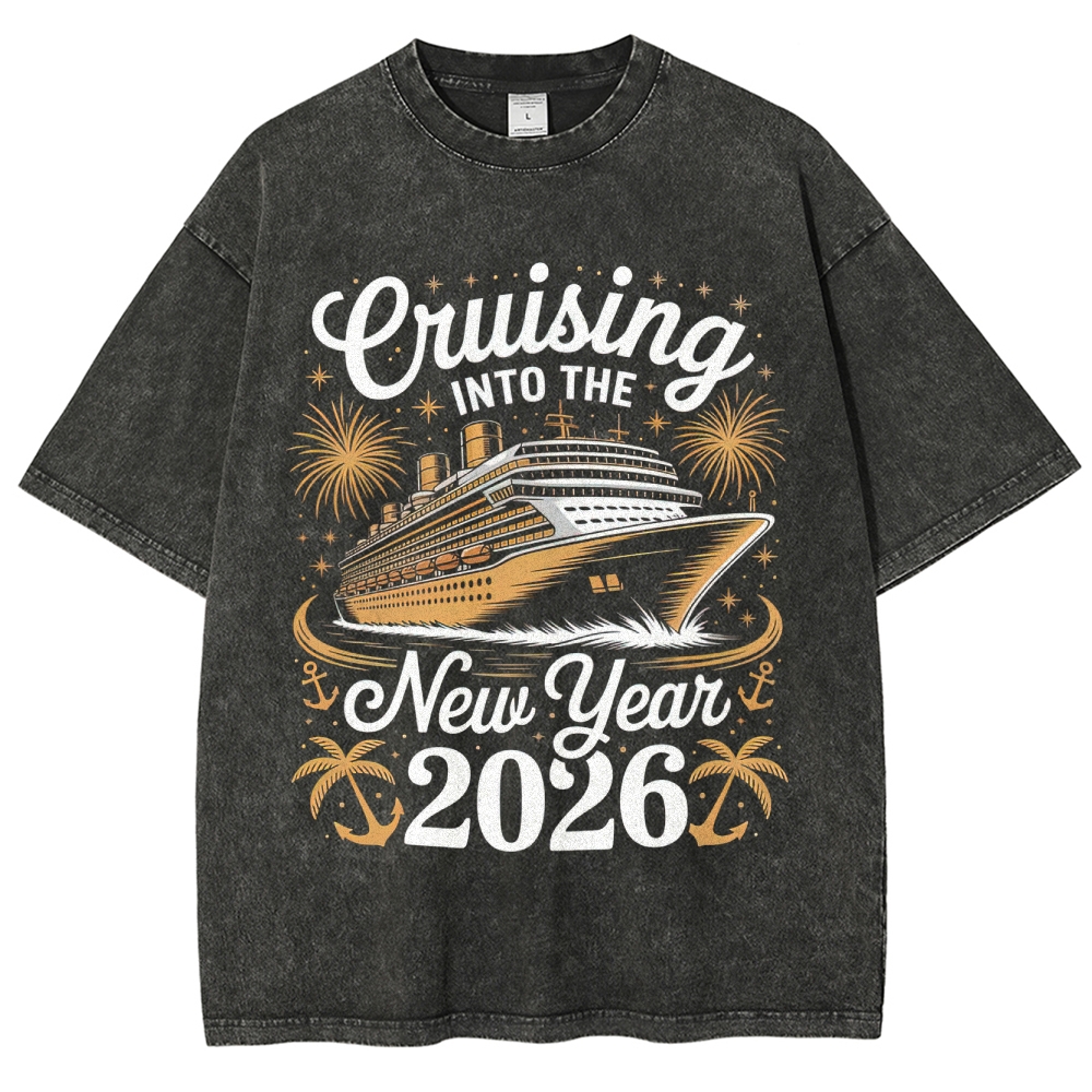 Cruising Into New Year 2026 Graphic Washed T-Shirt