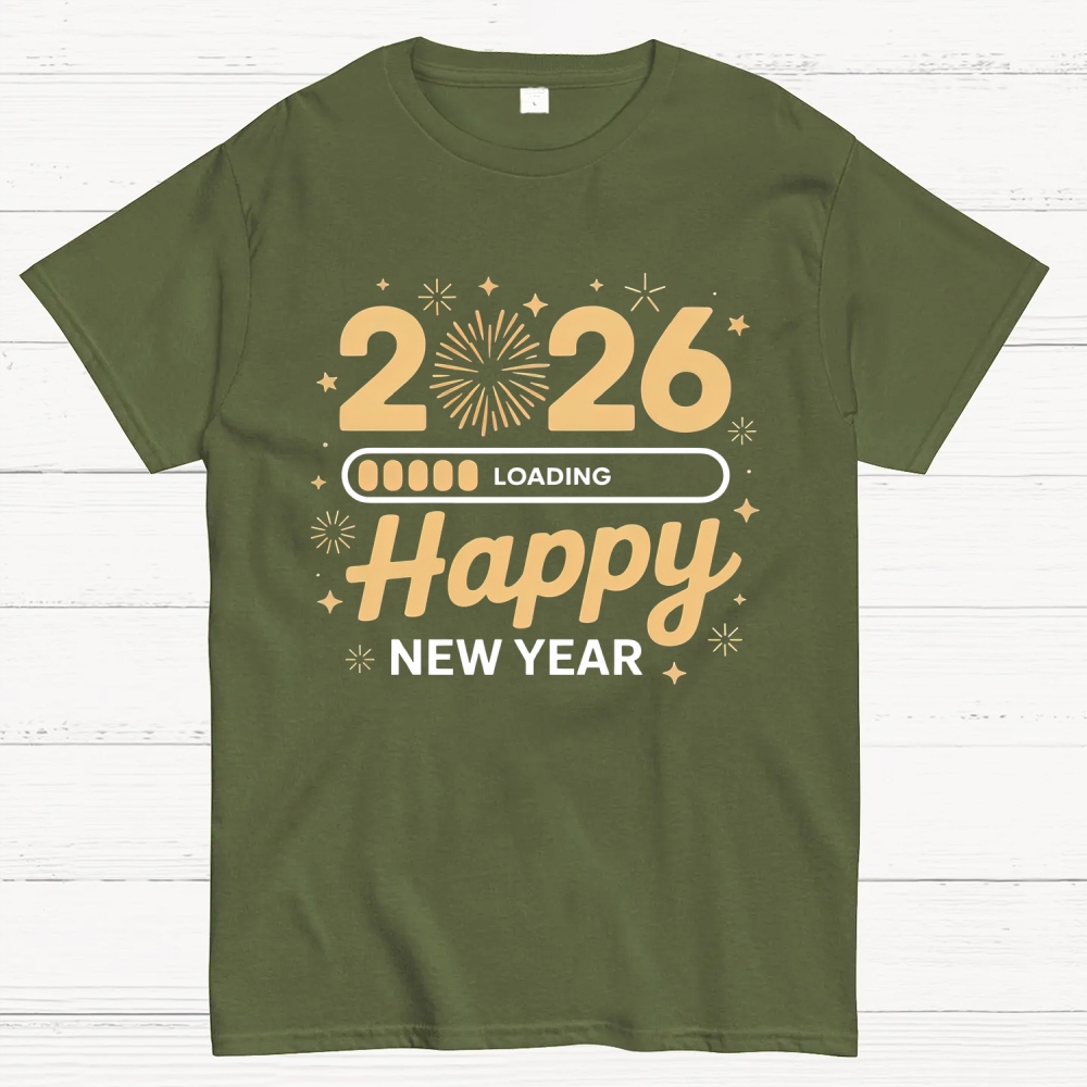 Tech-Themed 2026 Happy New Year Graphic Cotton T-shirt