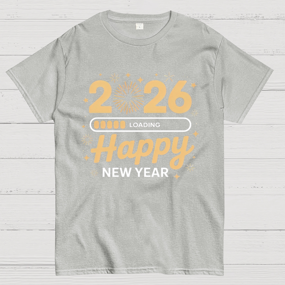 Tech-Themed 2026 Happy New Year Graphic Cotton T-shirt