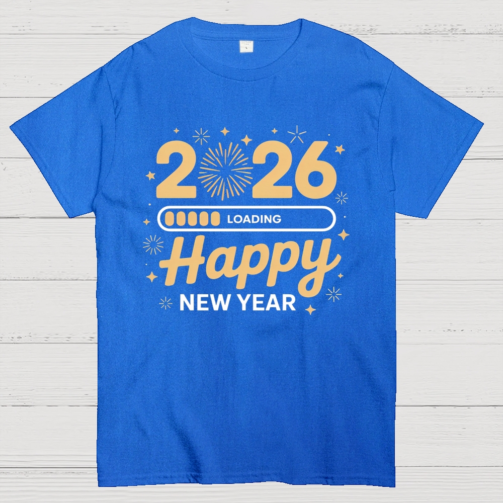 Tech-Themed 2026 Happy New Year Graphic Cotton T-shirt