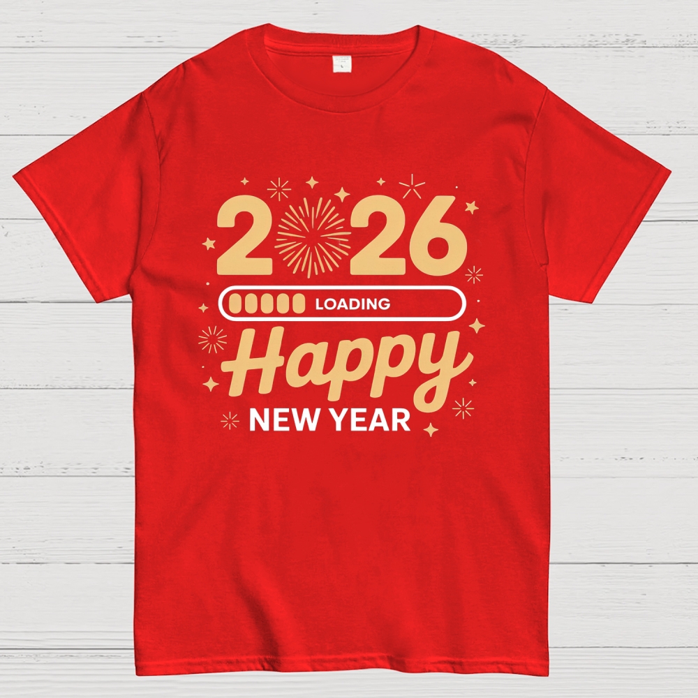 Tech-Themed 2026 Happy New Year Graphic Cotton T-shirt