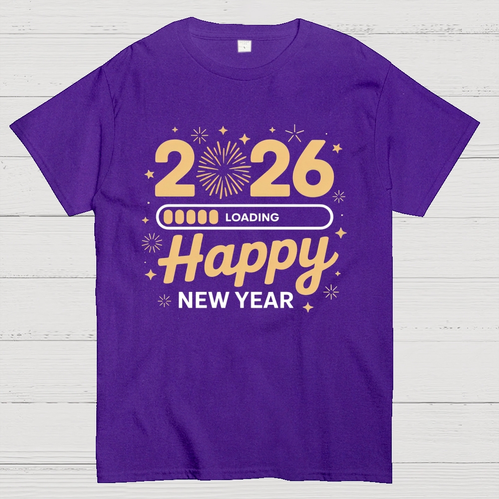 Tech-Themed 2026 Happy New Year Graphic Cotton T-shirt