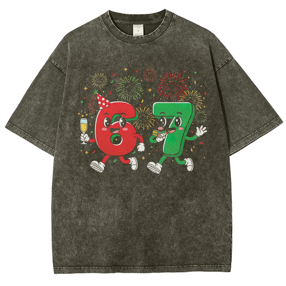 Festive 6 & 7 Countdown Graphic Washed T-Shirt