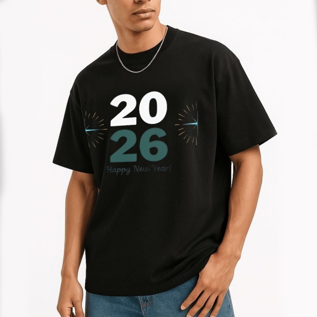 Sleek 2026 Happy New Year Graphic Cotton T-shirt