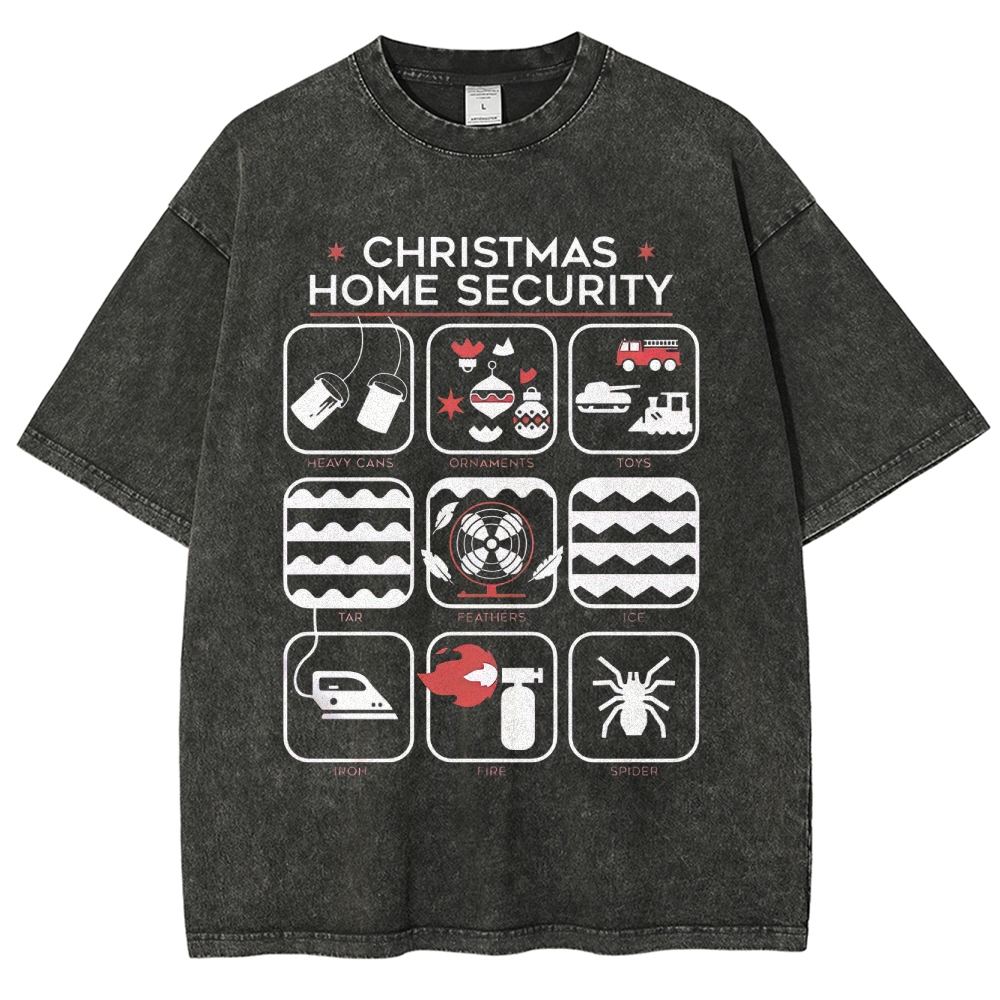 Christmas Home Security Humor Graphic Washed T-Shirt