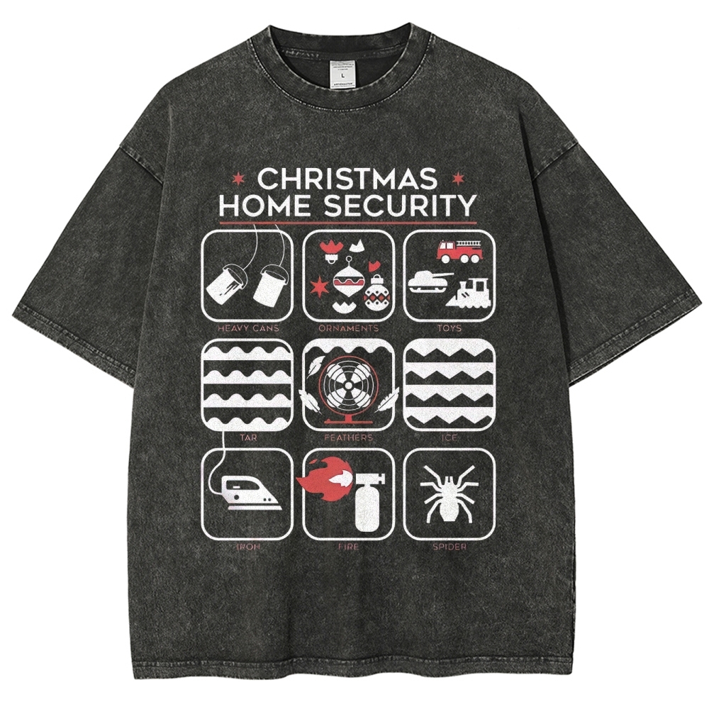 Christmas Home Security Humor Graphic Washed T-Shirt