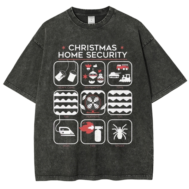 Christmas Home Security Humor Graphic Washed T-Shirt