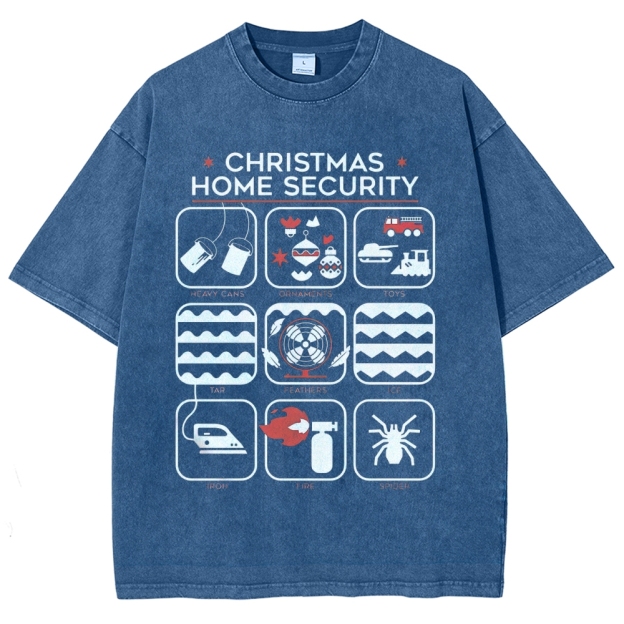 Christmas Home Security Humor Graphic Washed T-Shirt