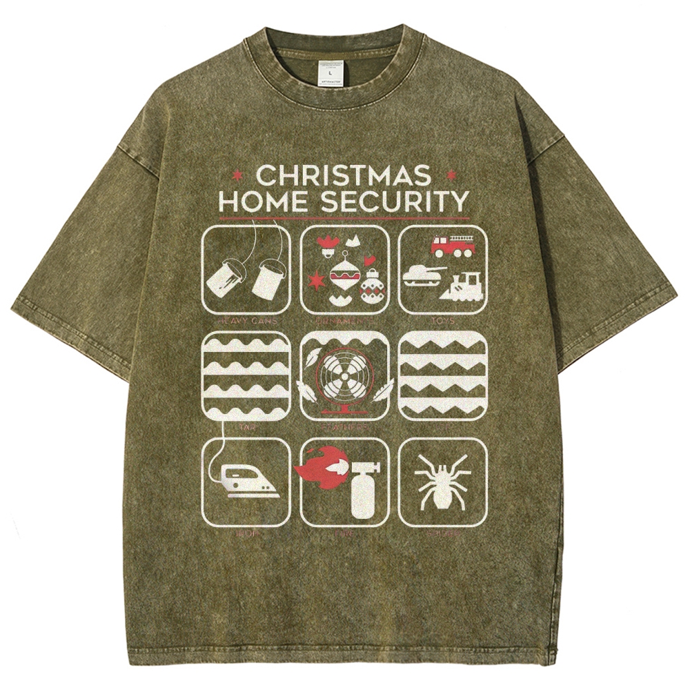 Christmas Home Security Humor Graphic Washed T-Shirt