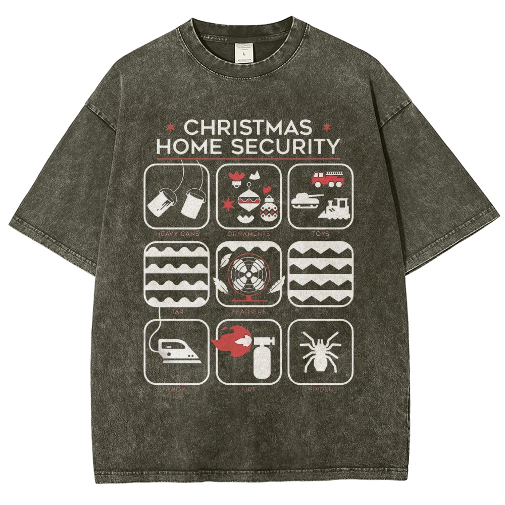 Christmas Home Security Humor Graphic Washed T-Shirt