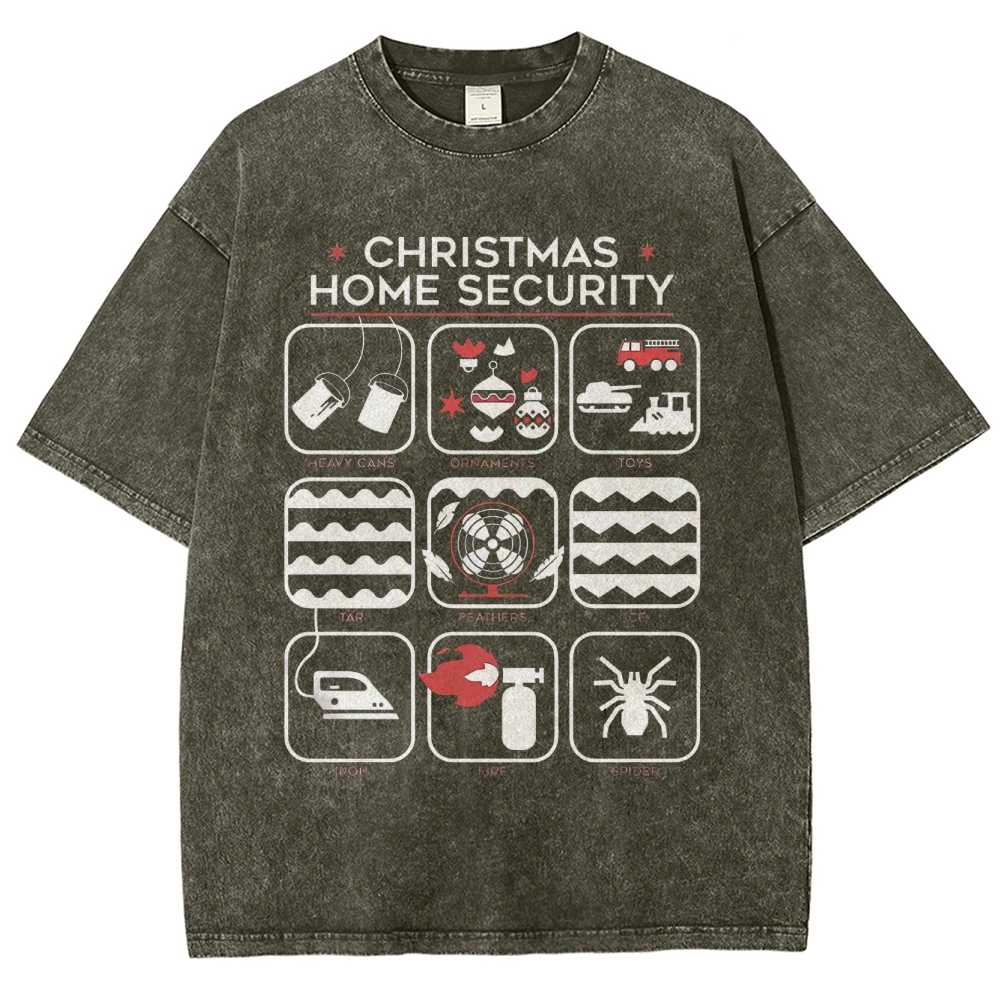 Christmas Home Security Humor Graphic Washed T-Shirt