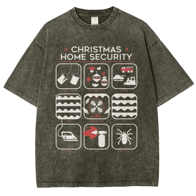 Christmas Home Security Humor Graphic Washed T-Shirt