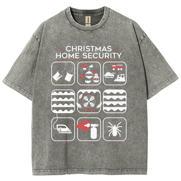 Christmas Home Security Humor Graphic Washed T-Shirt
